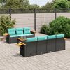 vidaXL 8 pcs conjunto de sof&aacute;s p/ jardim c/ almofad&otilde;es vime PE preto