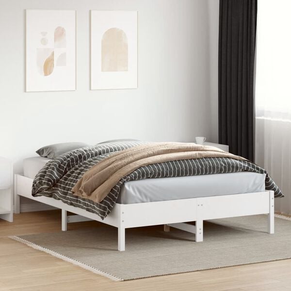 vidaXL Cama sem colch&atilde;o 120x200 cm madeira de pinho maci&ccedil;a branco