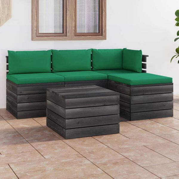 vidaXL 5 pcs conjunto lounge de paletes + almofad&otilde;es madeira de pinho