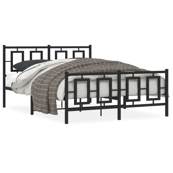 vidaXL Estrutura de cama com cabeceira e p&eacute;s 135x190 cm metal preto