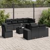vidaXL 9 pcs conjunto de sof&aacute;s p/ jardim c/ almofad&otilde;es vime PE preto
