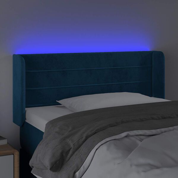 vidaXL Cabeceira de cama c/ luzes LED veludo 93x16x78/88cm azul-escuro