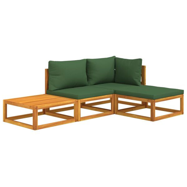 vidaXL 4 pcs conj. lounge jardim madeira c/almofad&otilde;es verdes