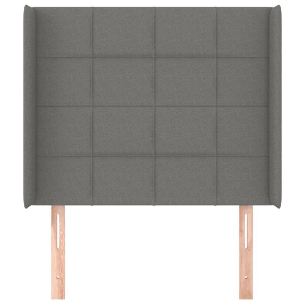 vidaXL Cabeceira cama c/ abas tecido 103x16x118/128 cm cinzento-escuro