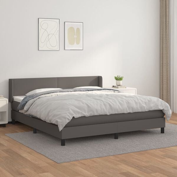 vidaXL Cama com molas/colch&atilde;o 160x200 cm couro artificial cinzento