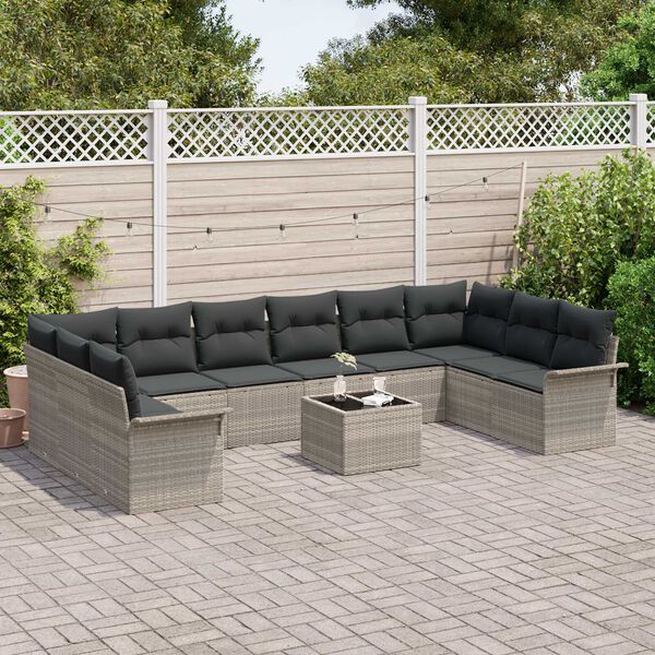 vidaXL Conjunto de Sof&aacute; de Jardim 11 pcs Cinzeto Rattan Sint&eacute;tico