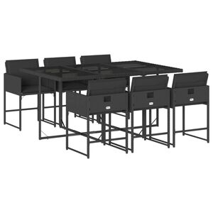 vidaXL 7 pcs conjunto de jantar p/ jardim c/ almofad&otilde;es vime PE preto