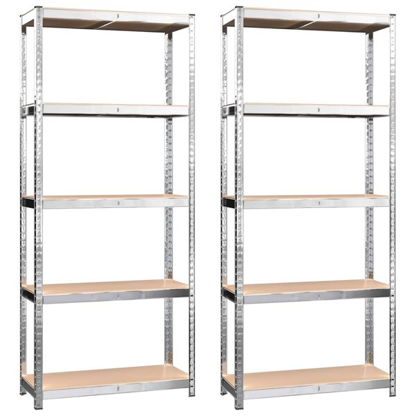 vidaXL Estantes 5 prateleiras 2 pcs derivados de madeira/a&ccedil;o prateado