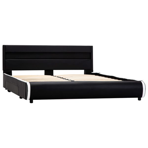 vidaXL Estrutura de cama com LED 140x200 cm couro artificial preto