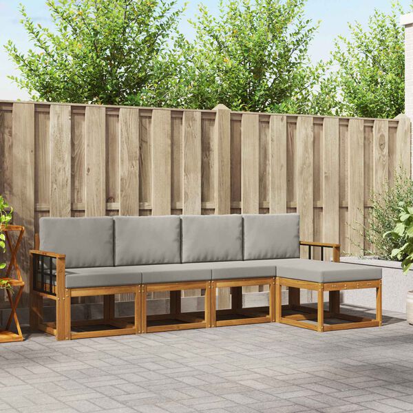 vidaXL Conjunto de Sof&aacute;s para Exterior 5 pcs Cinza Natural e Claro