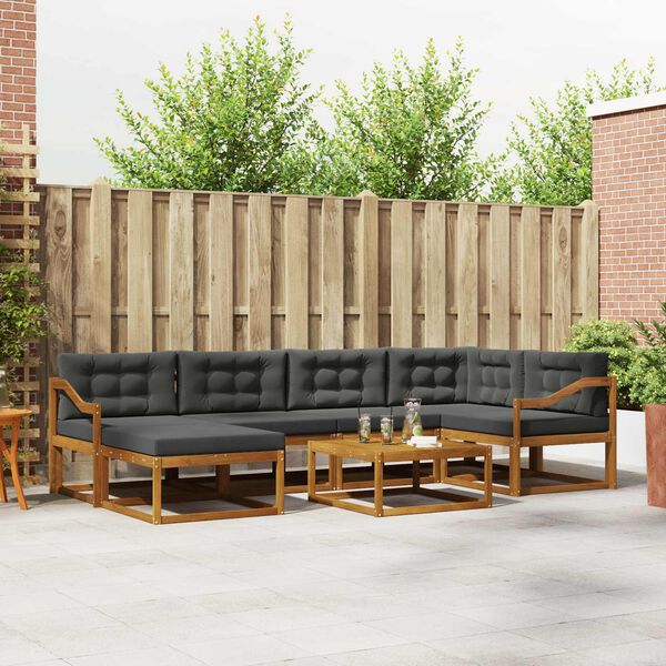 vidaXL Conjunto de Sof&aacute;s para Exterior 7 pcs Natural e Antracite