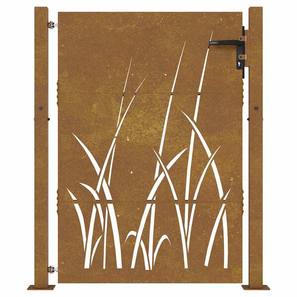 vidaXL Port&atilde;o de jardim 100x150 cm em a&ccedil;o corten com design de grama