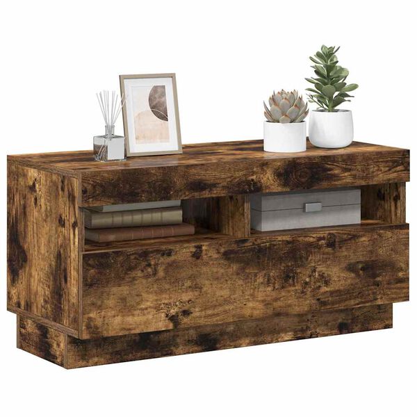 vidaXL Móvel de TV com luzes LED 80x35x40 cm carvalho fumado