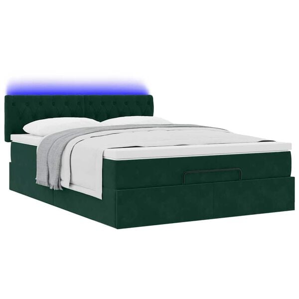 vidaXL Estrutura de cama otomana com colch&atilde;o 140x190cm verde escuro