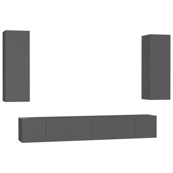 vidaXL 5 pcs conjunto de m&oacute;veis de TV contraplacado cinzento