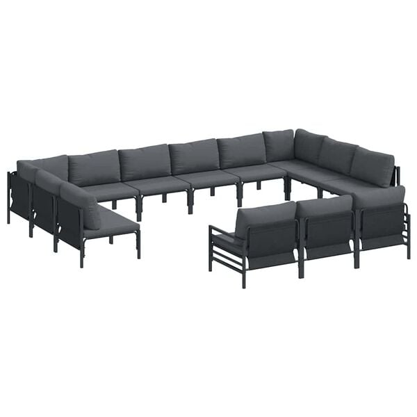 vidaXL Conjunto de Sofá de Jardim com almofada 13 pcs Preto Aço