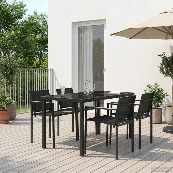 vidaXL Conjunto de M&oacute;veis para Exterior 5 pcs Preto e Anthracite A&ccedil;o