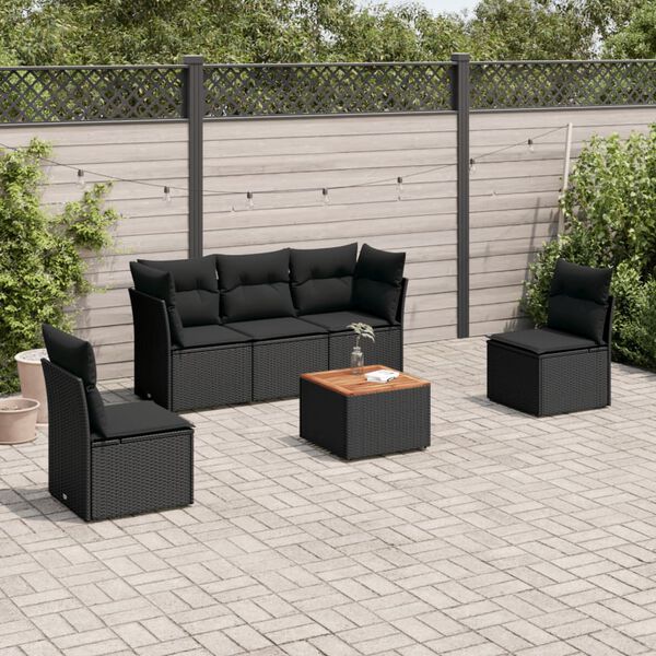 vidaXL 6 pcs conjunto sof&aacute;s de jardim c/ almofad&otilde;es vime PE preto