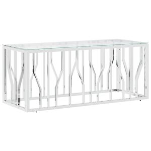 vidaXL Mesa de centro 110x45x45 cm a&ccedil;o inoxid&aacute;vel e vidro