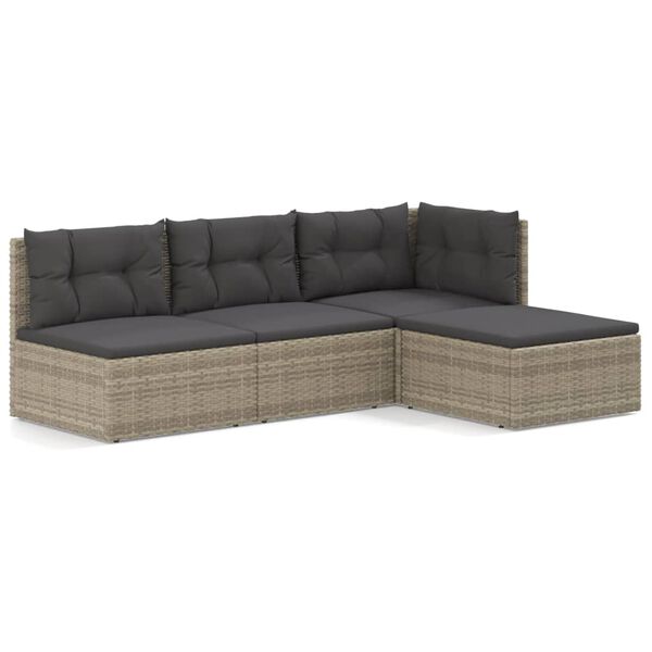 vidaXL 4 pcs conjunto lounge de jardim c/ almofad&otilde;es vime PE cinzento