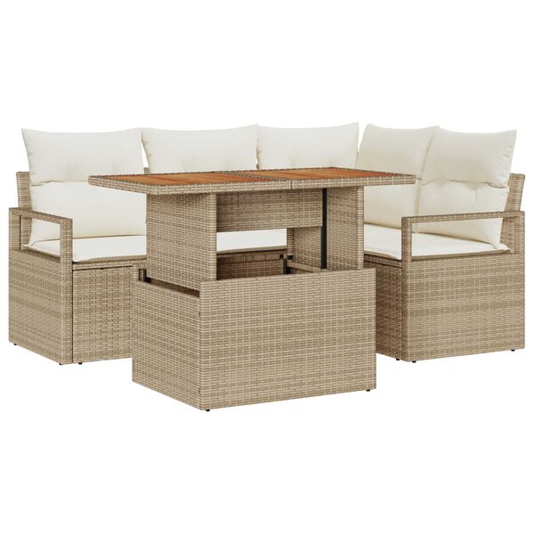 vidaXL Conjunto de Sof&aacute; de Jardim 5 pcs Bege Rattan Sint&eacute;tico