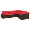 vidaXL Conjunto de sof&aacute; de jardim com 9 pe&ccedil;as e almofadas em rattan sint&eacute;tico marrom