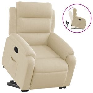 vidaXL Poltrona reclin&aacute;vel elevat&oacute;ria tecido cor creme