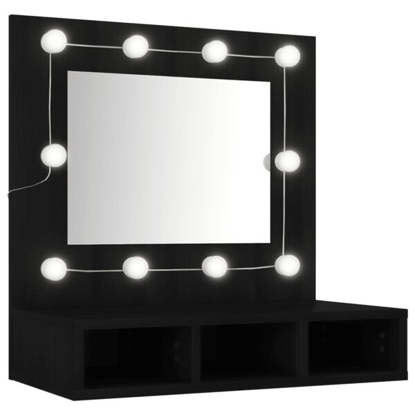 vidaXL Armário espelhado com luzes LED 60x31,5x62 cm preto