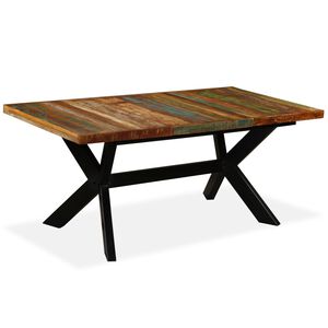 vidaXL Mesa de jantar madeira reciclada maci&ccedil;a + a&ccedil;o em cruz 180 cm
