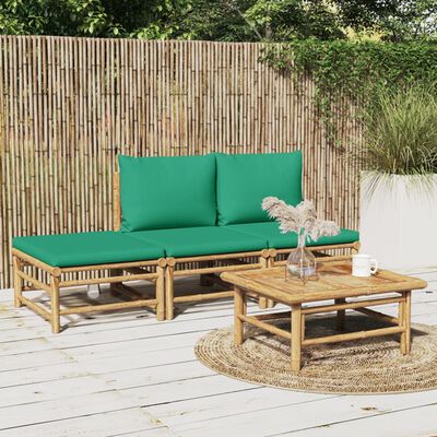 vidaXL 4 pcs conjunto lounge de jardim bambu c/ almofadões verdes