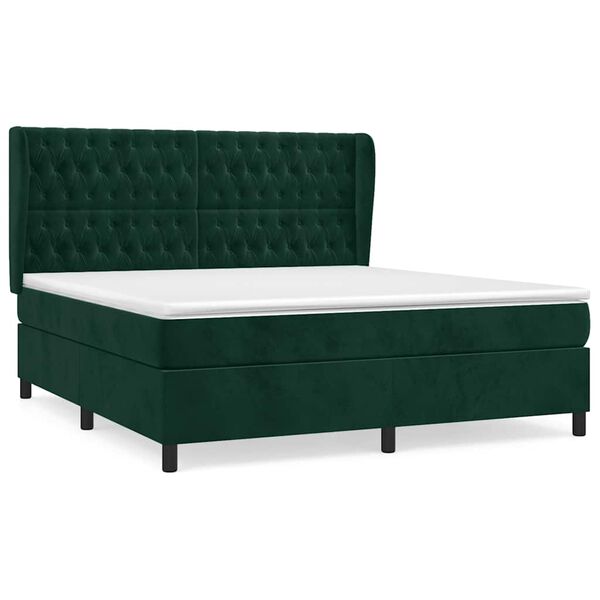vidaXL Cama com molas/colch&atilde;o 160x200 cm veludo verde-escuro