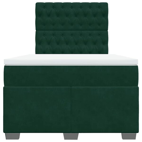 vidaXL Cama boxspring com colch&atilde;o 120x190 cm veludo verde-escuro