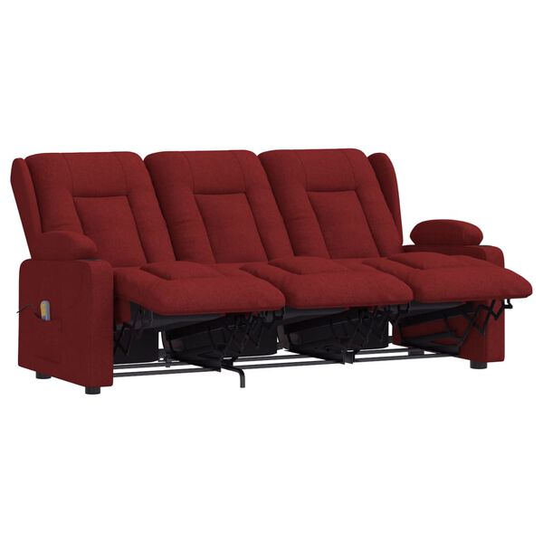 vidaXL Poltrona massagem 3 lug. reclinável + suporte copo tecido tinto