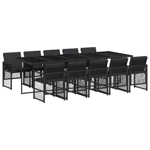 vidaXL 11 pcs conjunto de jantar p/ jardim c/ almofad&otilde;es vime PE preto