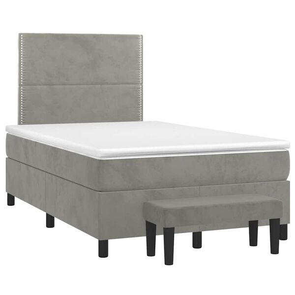 vidaXL Cama boxspring com colch&atilde;o 120x190 cm veludo cinzento-claro