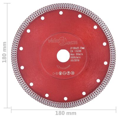 vidaXL Disco de corte de diamante com orifício 180 mm aço