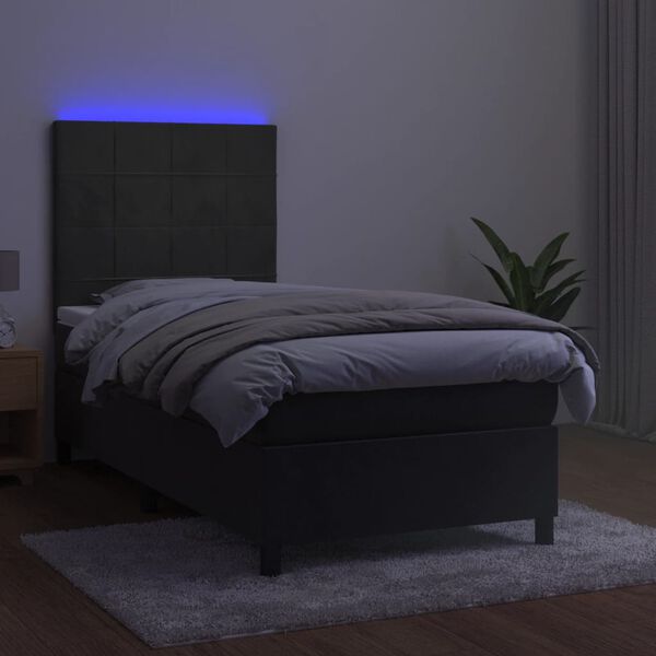 vidaXL Cama box spring c/ colch&atilde;o/LED 90x200 cm veludo cinzento-escuro