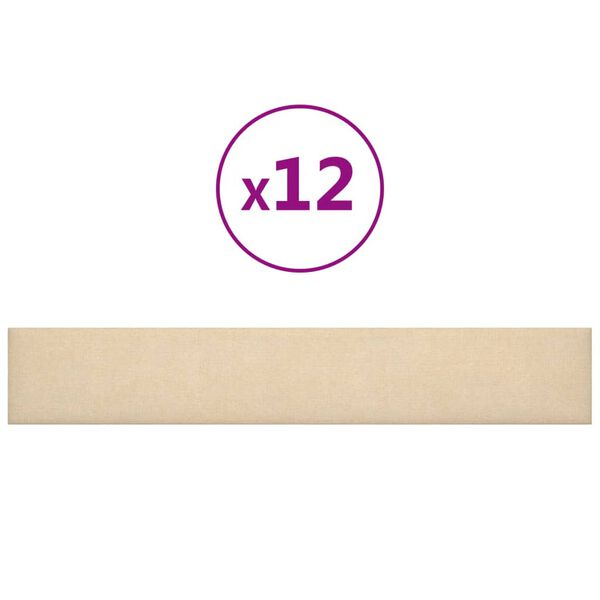 vidaXL Painel de parede 12 pcs 90x15 cm tecido 1,62 m&sup2; cor creme