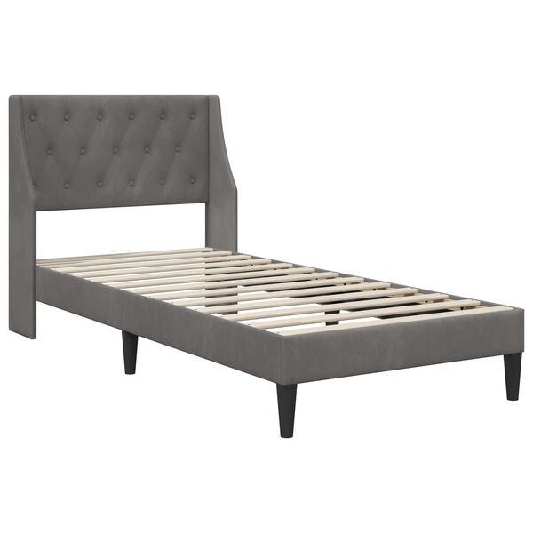 vidaXL Estrutura de cama com colch&atilde;o Cinza Escuro 90 x 190 cm Veludo