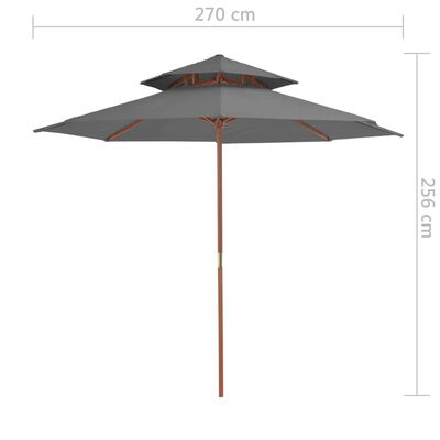 vidaXL Guarda-sol c/ 2 coberturas e mastro em madeira 270 cm antracite