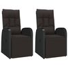 vidaXL Cadeiras de jardim reclin&aacute;veis c/ almofad&otilde;es 2pcs vime PE preto