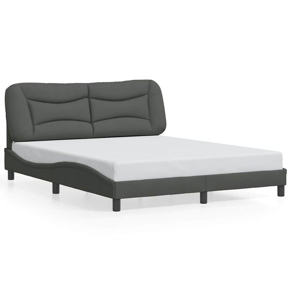 vidaXL Estrutura de cama sem colch&atilde;o Hvar 160x200 cm tecido cinzento-escuro