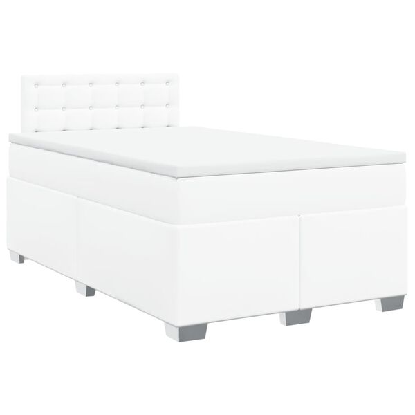 vidaXL Cama com molas/colch&atilde;o 120x200 cm couro artificial branco