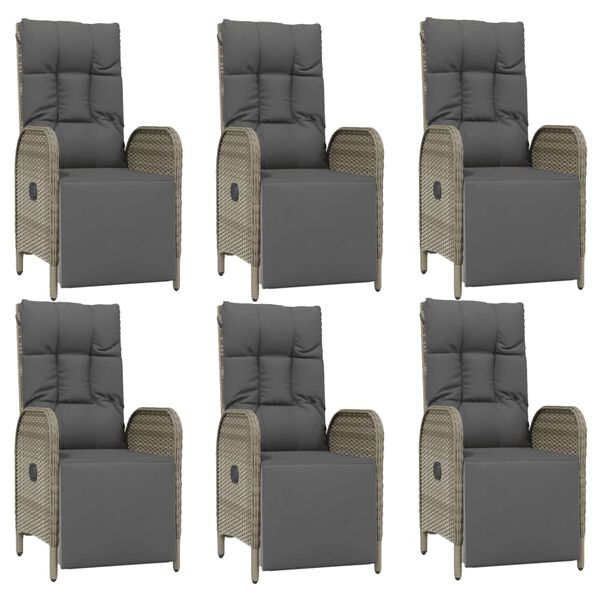 vidaXL 7 pcs conjunto de jantar p/ jardim c/ almofad&otilde;es vime PE cinza