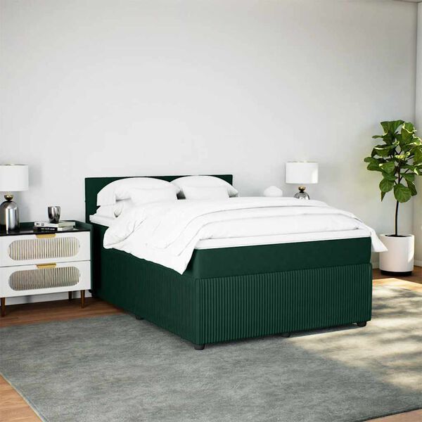 vidaXL Cama com molas/colch&atilde;o 140x190 cm veludo verde-escuro