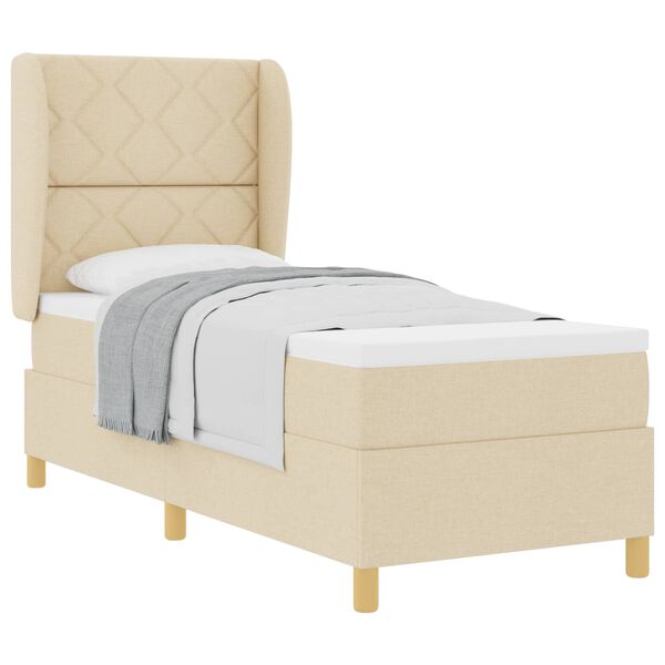 vidaXL Cama Box com colch&atilde;o com cabeceira Creme 200 x 80 cm tecido