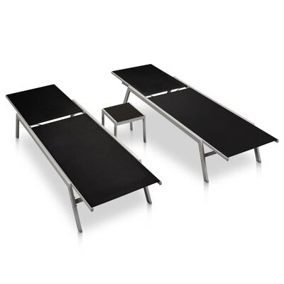 vidaXL Espreguiçadeiras com mesa 2 pcs aço e textilene preto