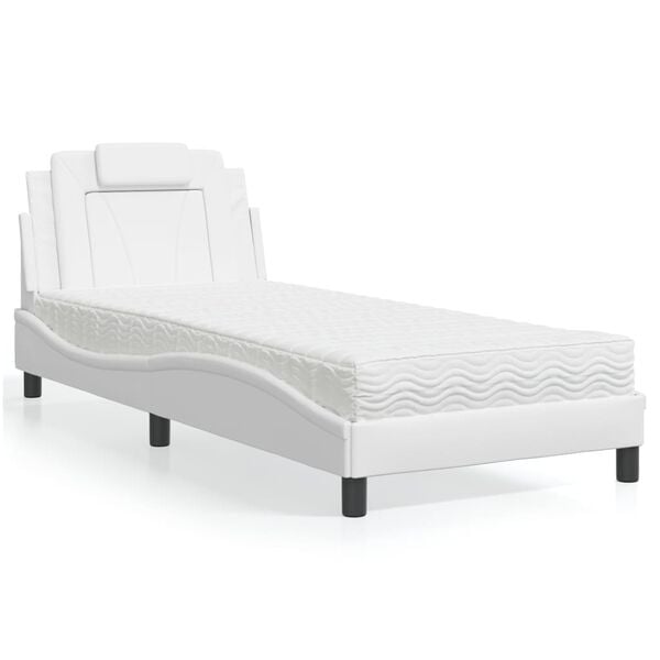 vidaXL Cama Viana com colch&atilde;o 90x200 cm couro artificial branco