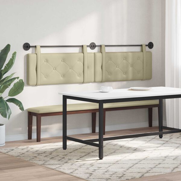 vidaXL Cabeceira Suspensa Creme 210 x 55 x 5 cm Couro Sint&eacute;tico