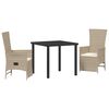 vidaXL Conjunto de Jantar para Jardim com almofada 3 pcs Bege vime PE